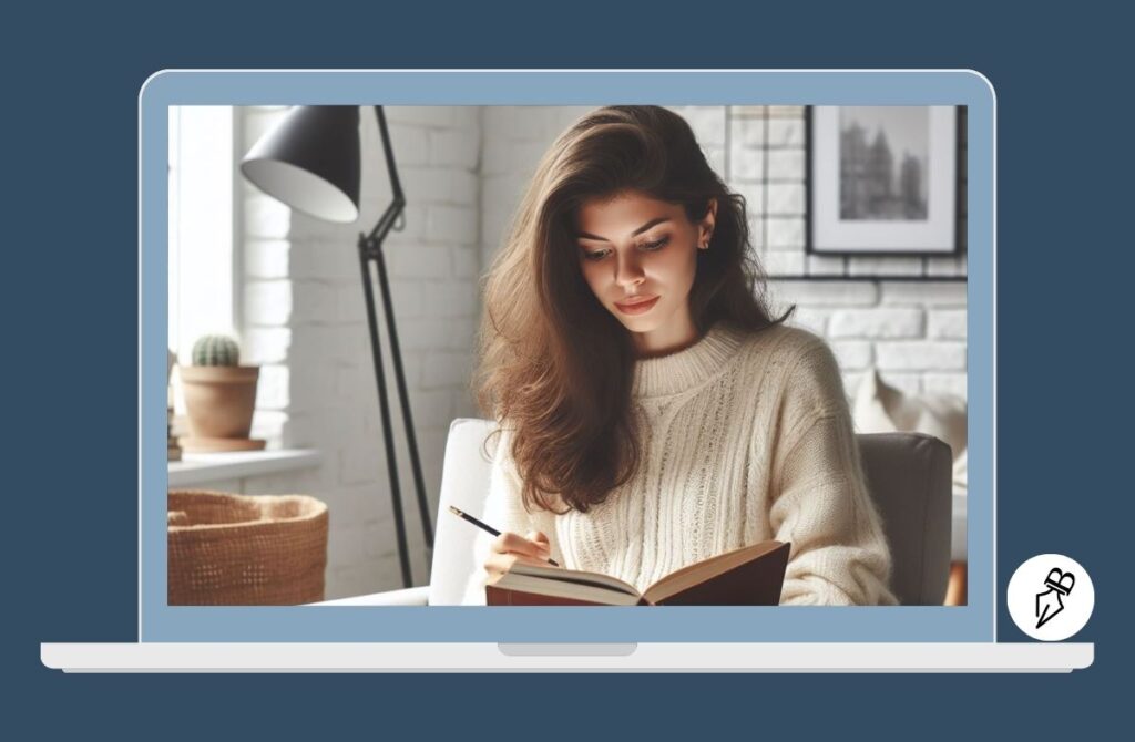 Les connecteurs logiques en français rainfolk-femme causasienne-brune-livre-fauteuil