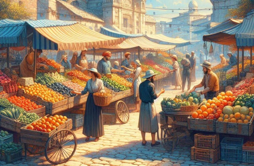 Vocabulaire pour décrire une image rainfolk-marche-client-vendeur