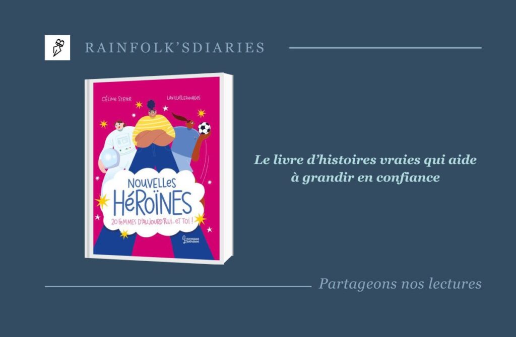 Nouvelles Héroïnes : Le livre jeunesse pour rêver et s’accomplir Cette image illustre la couverture d'un livre intitulé "Nouvelles heroïnes" sur un fond rose vif. On y voit différentes femmes représentées dans des poses dynamiques et expressives, avec des éléments fantaisistes comme des étoiles, un ballon de football et un chien. Le titre est mis en évidence en gros caractères au centre de l'image.